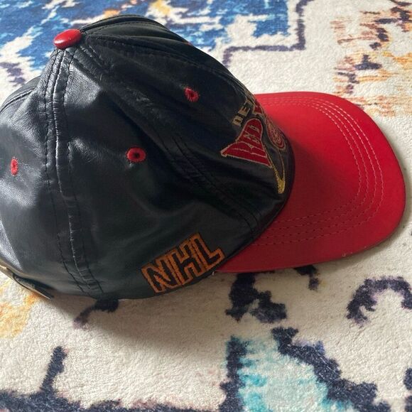 Vintage Detroit Red Wings Hat leather Streetwear 90s - Picture 5 of 8